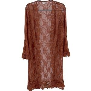 Full Circle Trends Burnt Orange Floral Lace Bell‎ Sleeve Duster Kimono Cardigan